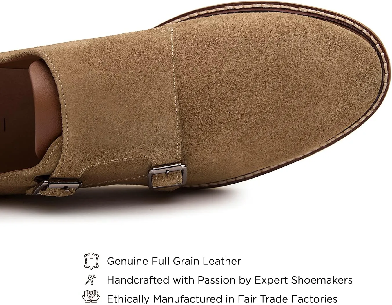 Neil | Genuine Leather Suede Dress Shoes | Luxury Mens Monk Strap Shoes | Handcrafted Trendy Casual Shoes | Lightweight EVA Sole | Plain Toe