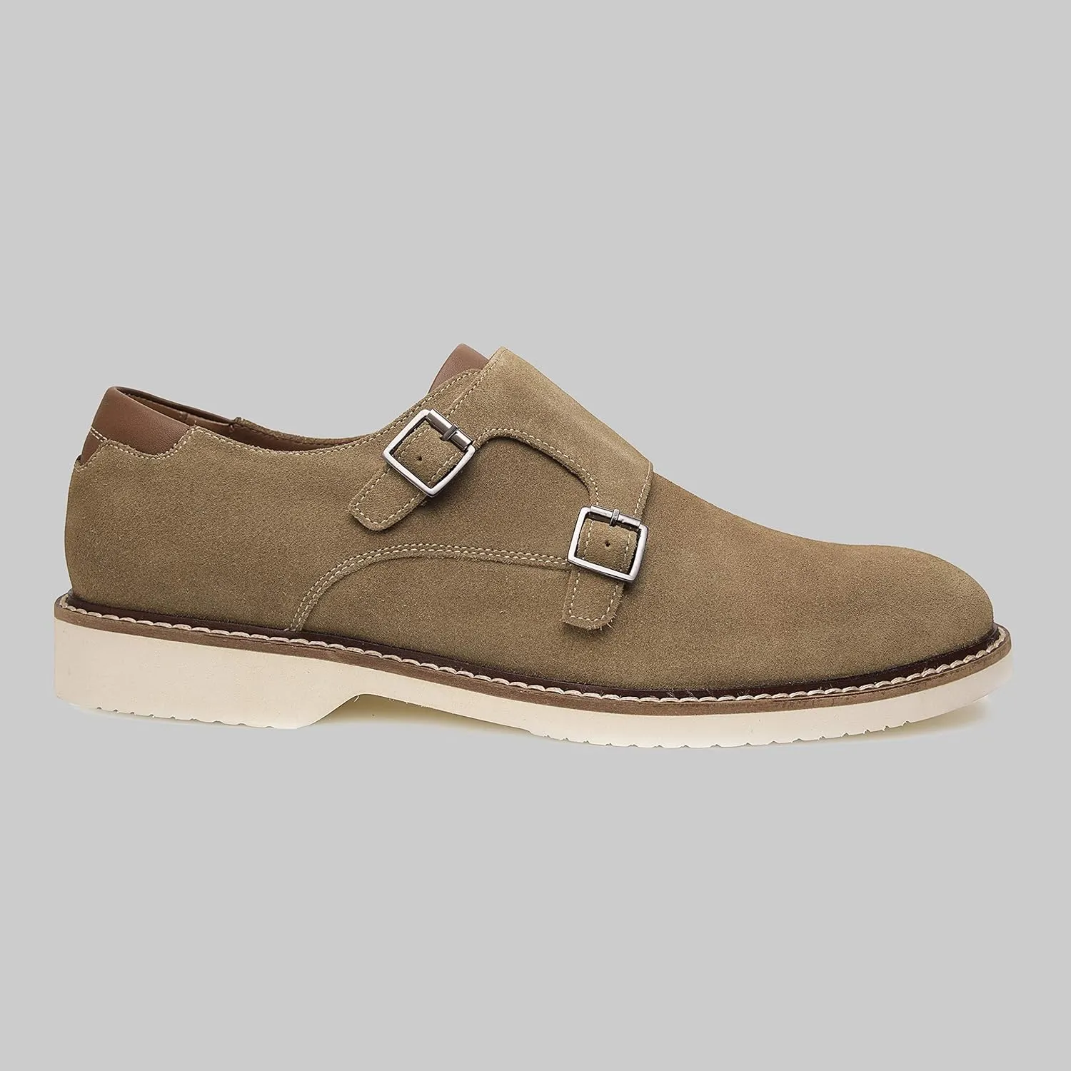Neil | Genuine Leather Suede Dress Shoes | Luxury Mens Monk Strap Shoes | Handcrafted Trendy Casual Shoes | Lightweight EVA Sole | Plain Toe
