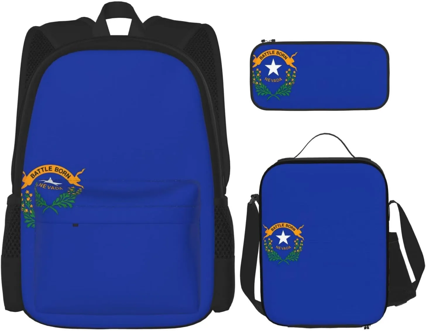 Nevada State Flag Print Unisex Stylish Travel Backpack Set With Insulated Lunch Bag,Adjustable Straps