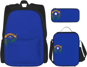 Nevada State Flag Print Unisex Stylish Travel Backpack Set With Insulated Lunch Bag,Adjustable Straps