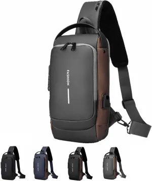 New Carbon Fiber Streamline Anti-Theft Sling Bag, Waterproof Chest Daypack Casual Crossbody Backpack Shoulder Bag(Gray Gold)
