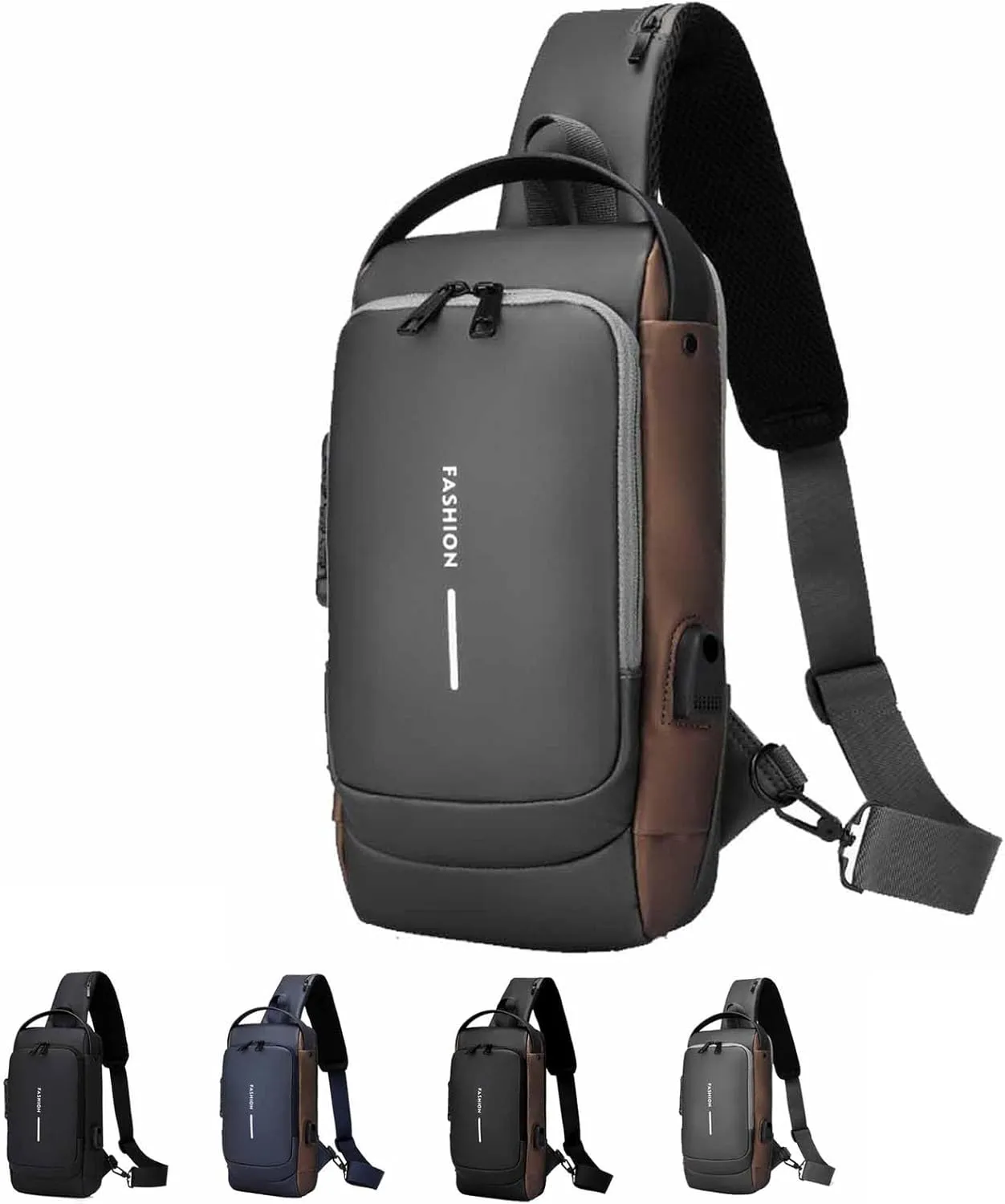 New Carbon Fiber Streamline Anti-Theft Sling Bag, Waterproof Chest Daypack Casual Crossbody Backpack Shoulder Bag(Gray Gold)