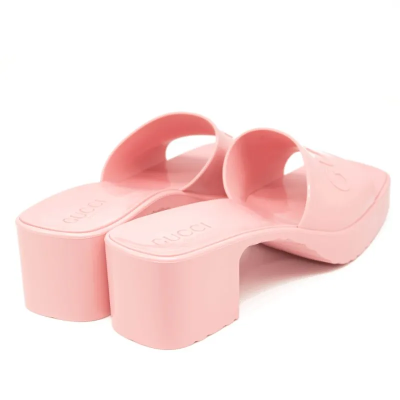 NEW Gucci Rubber Logo Platform Slide Sandal Pink EU 39