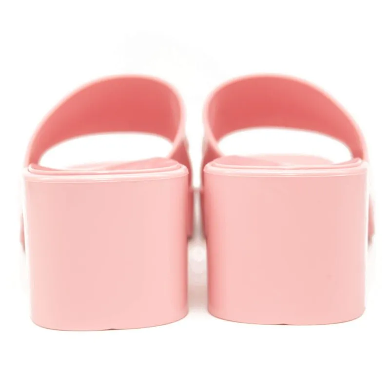 NEW Gucci Rubber Logo Platform Slide Sandal Pink EU 39