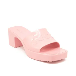 NEW Gucci Rubber Logo Platform Slide Sandal Pink EU 39