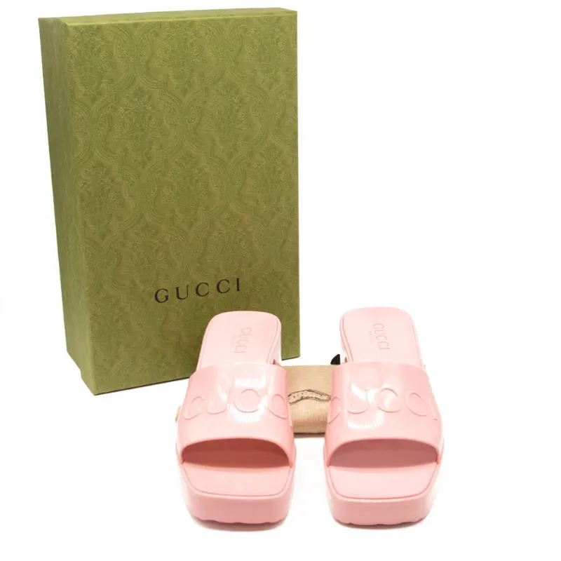 NEW Gucci Rubber Logo Platform Slide Sandal Pink EU 39