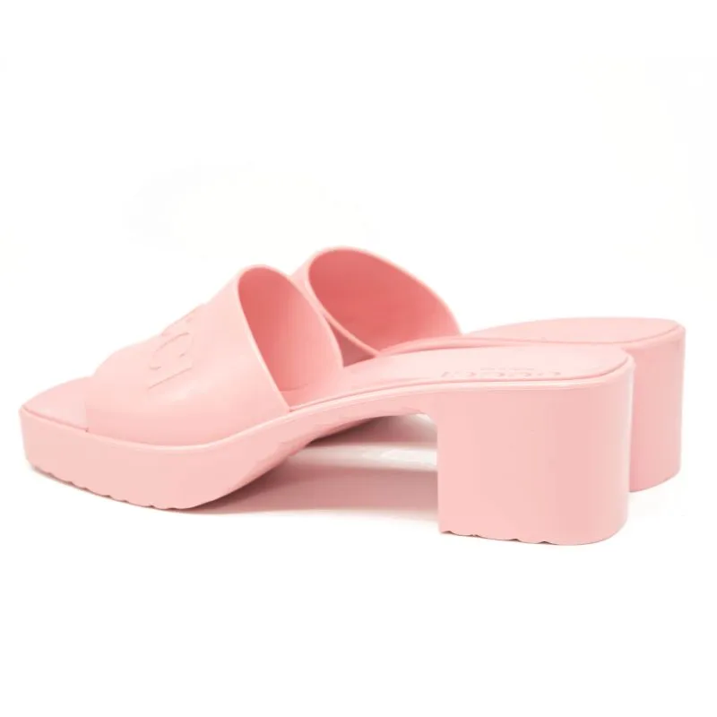 NEW Gucci Rubber Logo Platform Slide Sandal Pink EU 39