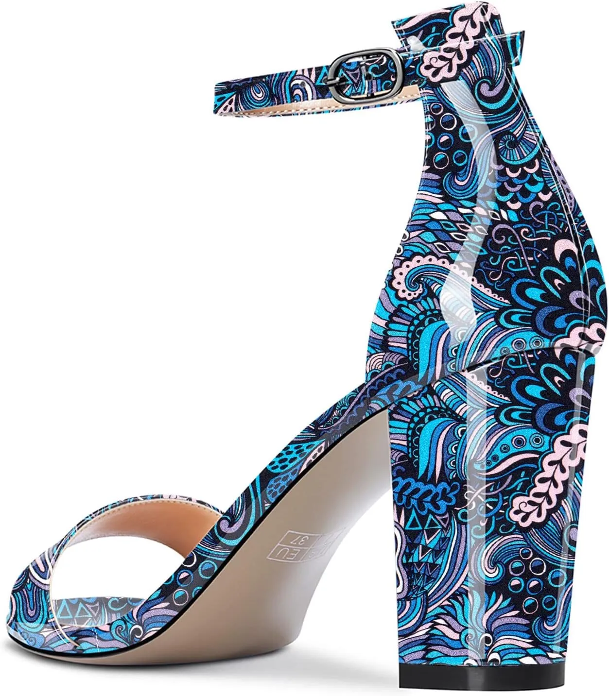 NobleOnly Women Chunky Block High Heels Peep Open Toe Sandals Ankle Strap Cute Dress Wedding Clear Shoes 3 Inches Heel