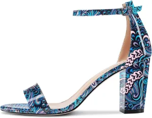 NobleOnly Women Chunky Block High Heels Peep Open Toe Sandals Ankle Strap Cute Dress Wedding Clear Shoes 3 Inches Heel