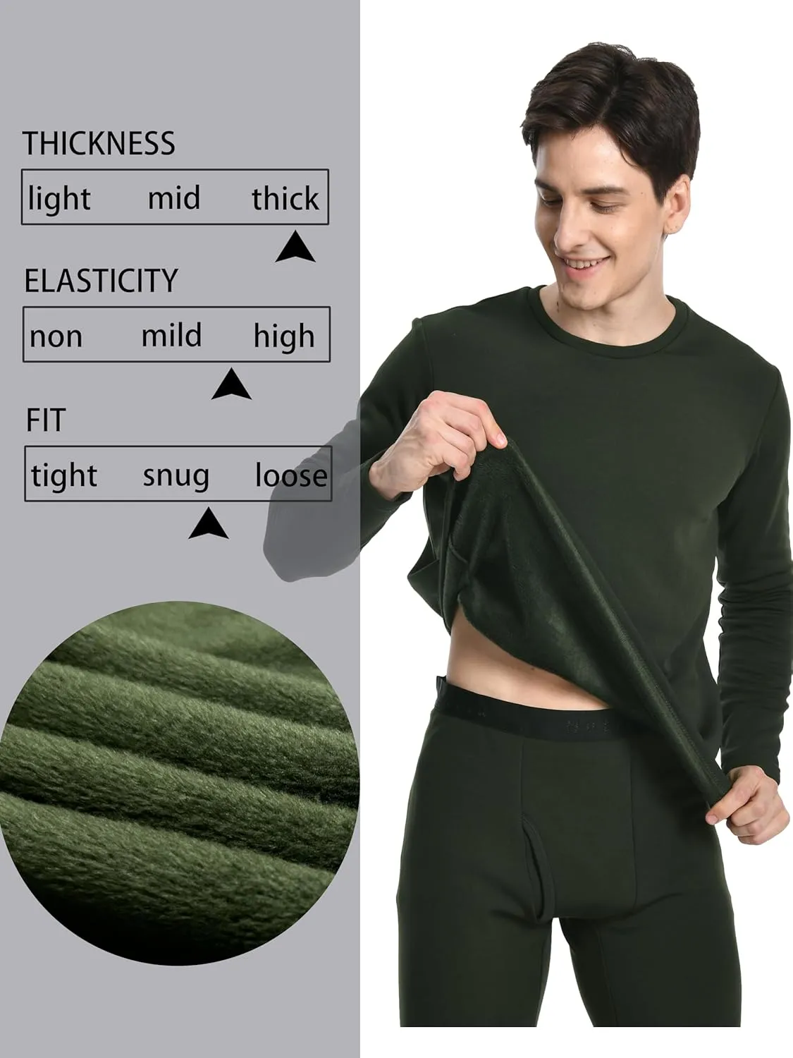 Nutria Mens Heavyweight Thermal Underwear Set Thick Fleece Lined Long Johns Extreme Cold Winter Base Layer Top and Bottom U08