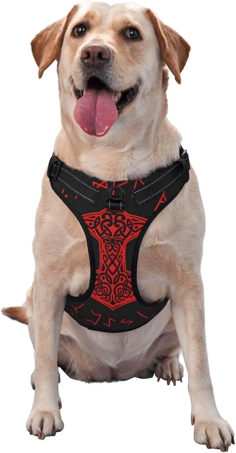 Odin Thor Viking Norse Pagan Symbols Dog Vest, Adjustable Soft Padded Dog Vest for Large, Medium and Small Pet Dogs,No Tension Traction Harnesses