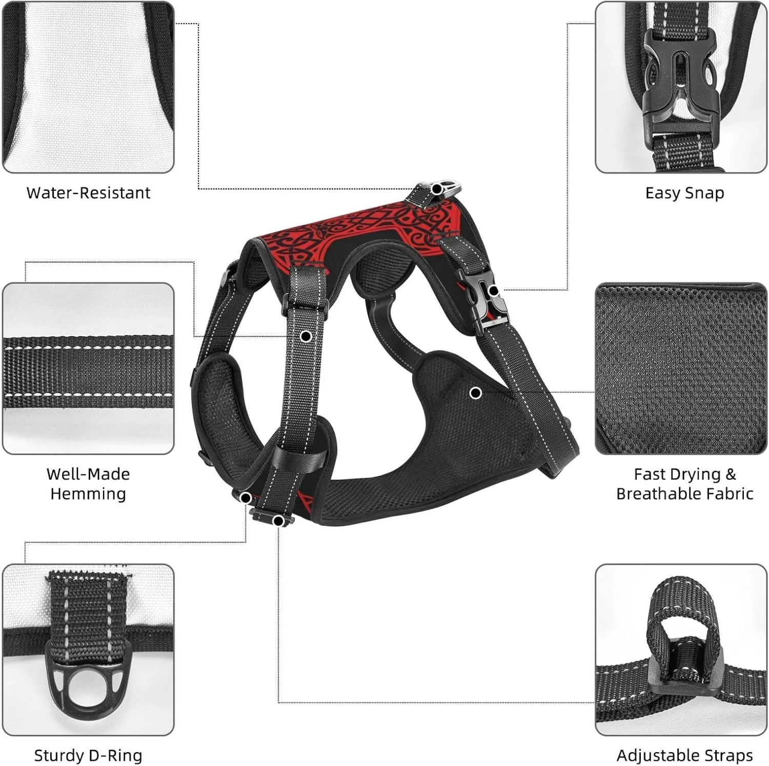 Odin Thor Viking Norse Pagan Symbols Dog Vest, Adjustable Soft Padded Dog Vest for Large, Medium and Small Pet Dogs,No Tension Traction Harnesses