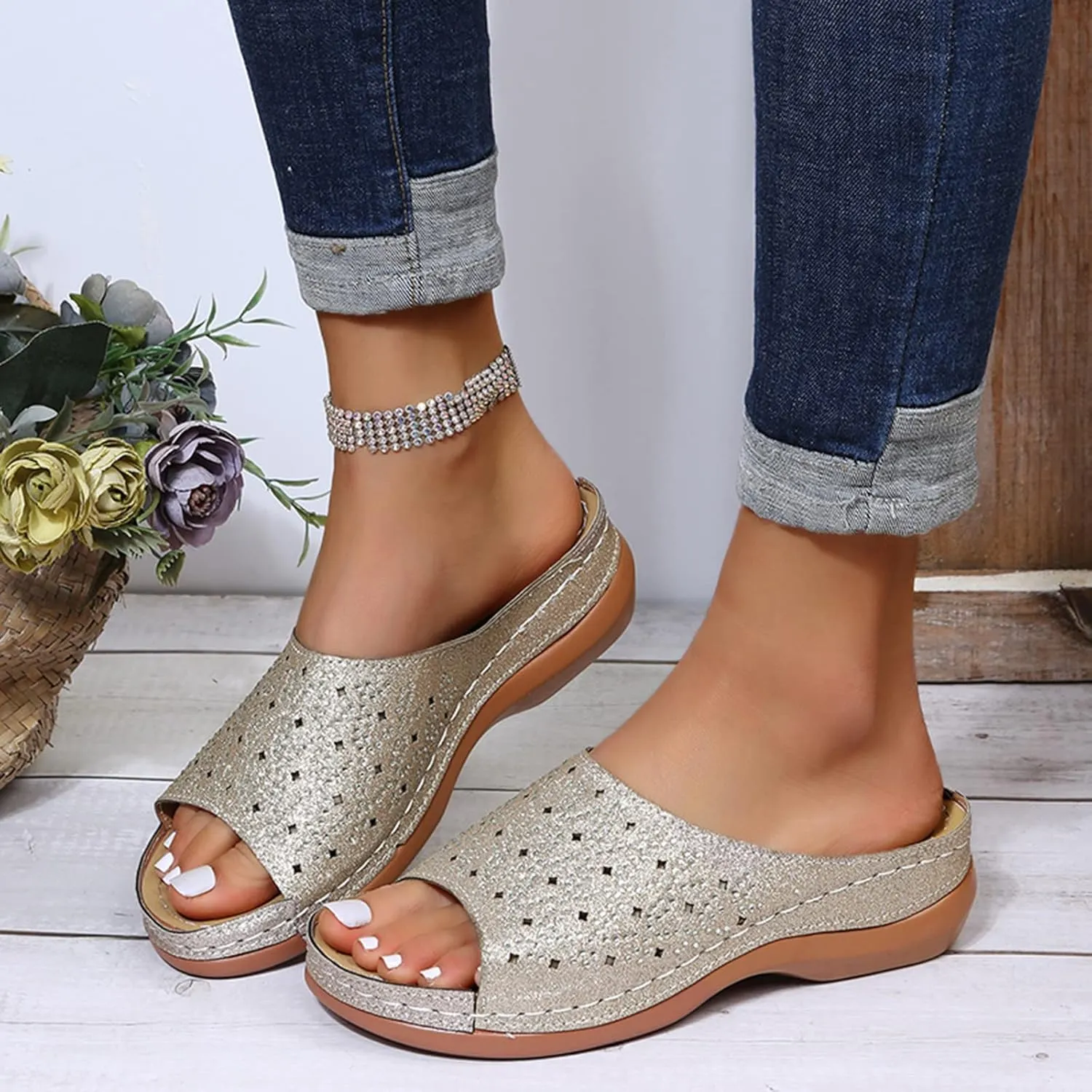 Orthopedic Slides for Women with Arch Support Summer Sandals Comfortable Walking Shoes Lightweight Adjustable Straps Beach Casual Outdoor Recovery Footwear