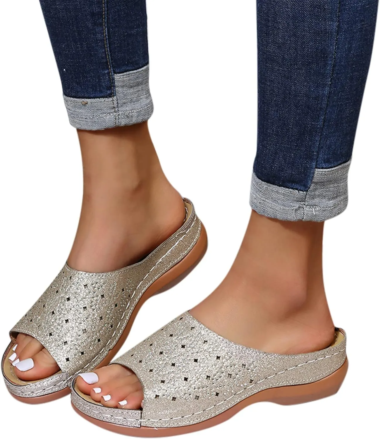 Orthopedic Slides for Women with Arch Support Summer Sandals Comfortable Walking Shoes Lightweight Adjustable Straps Beach Casual Outdoor Recovery Footwear