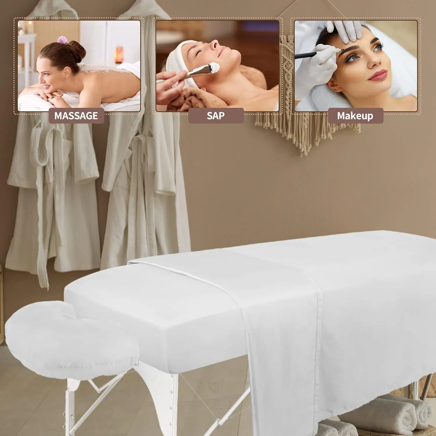 Oudain 4 Sets 3 Piece Soft Microfiber Massage Table Sheets Set Bulk Includes Massage Flat Sheet and Fitted Sheet and Face Rest Cover(White)