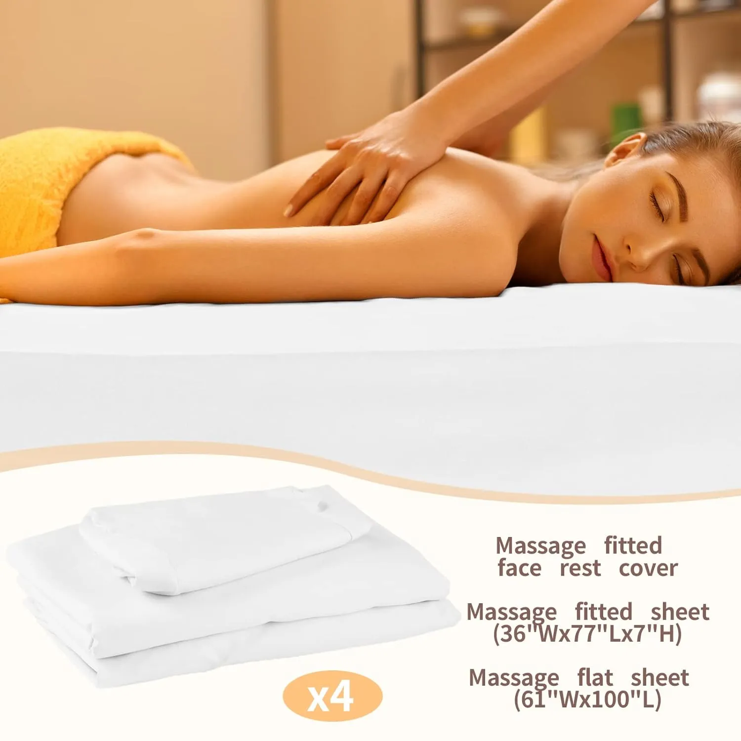 Oudain 4 Sets 3 Piece Soft Microfiber Massage Table Sheets Set Bulk Includes Massage Flat Sheet and Fitted Sheet and Face Rest Cover(White)