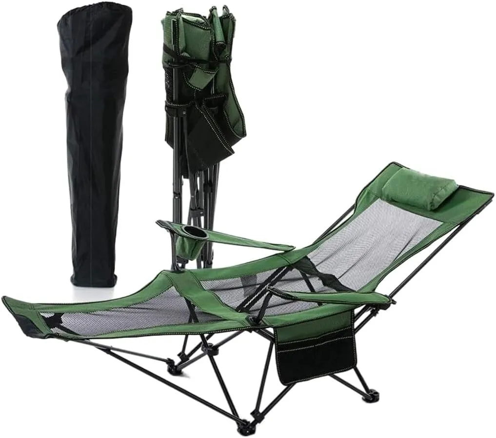 Outdoor Camp Chairs, Outdoor Camping Chair Folding Chair Recliner Break Relax Lounger Zero Gravity Chairs Garden Balcony Fishing Hiking Lawn Chairs Adults(Green)