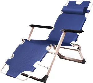 Outdoor Camping Chair Folding Recliner Siesta Chair Office Lunch Break Chair Portable Home Rest Chair Beach Chair Compact Portable Camping Folding Chair (Color : Square Tube Navy Blue)