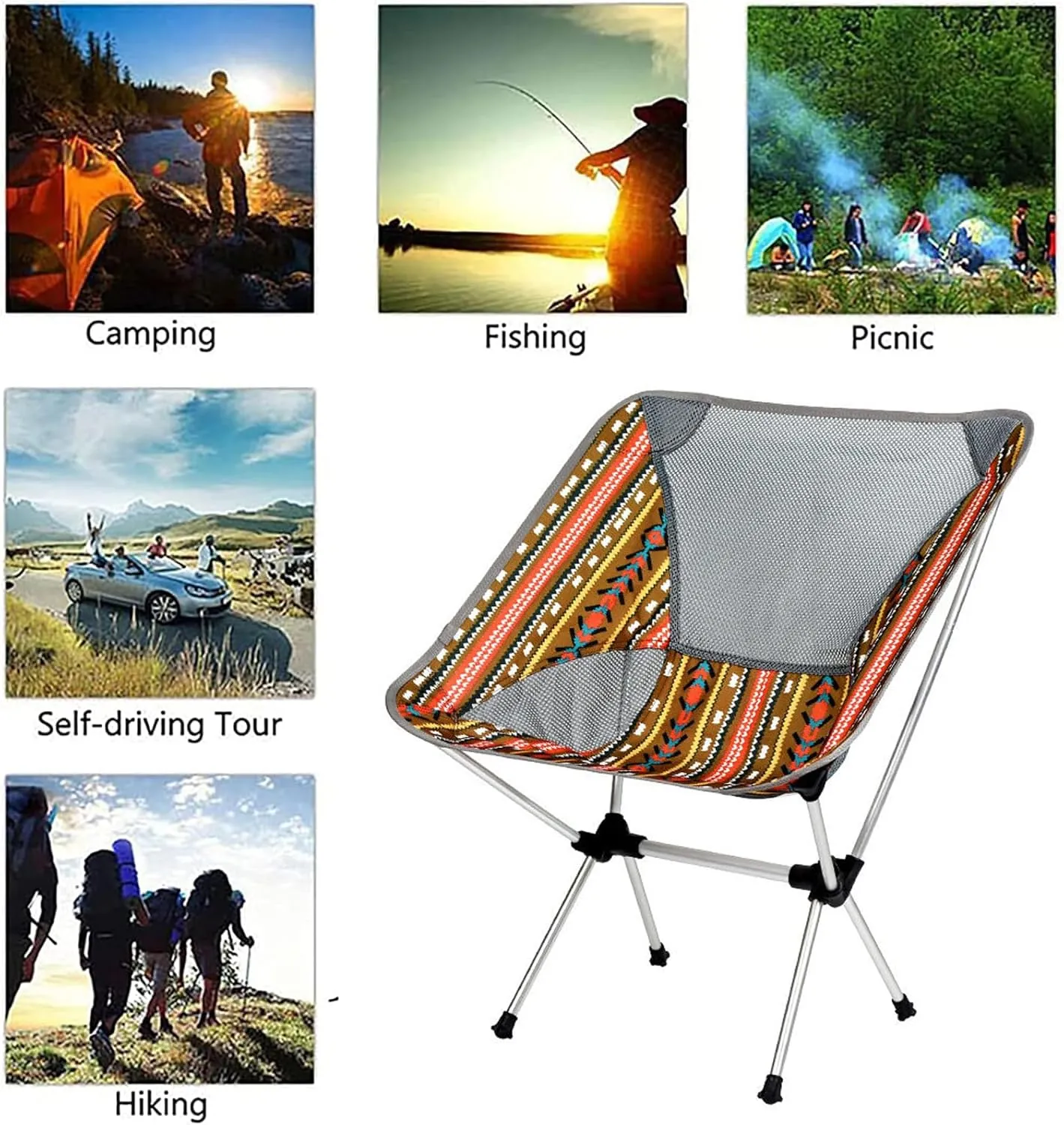 Outdoor Folding Camping Chairs, Lightweight Portable Backpacking Chair with Carry Bag for Travel, Beach, Picnic, Festival, Hiking, Supports 330 LBS,Black (Brown One Size)