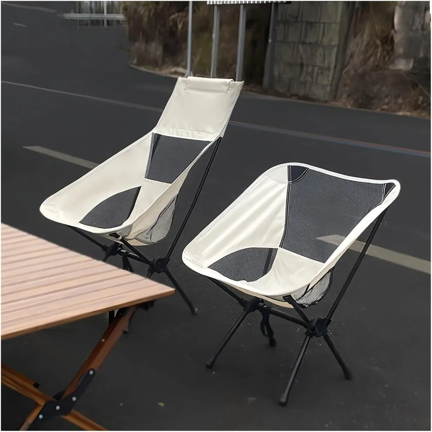 Outdoor Folding Chair Outdoor Leisure Moon Chair Ultra Light Breathable Mesh Backrest Backpack Chair(Black)
