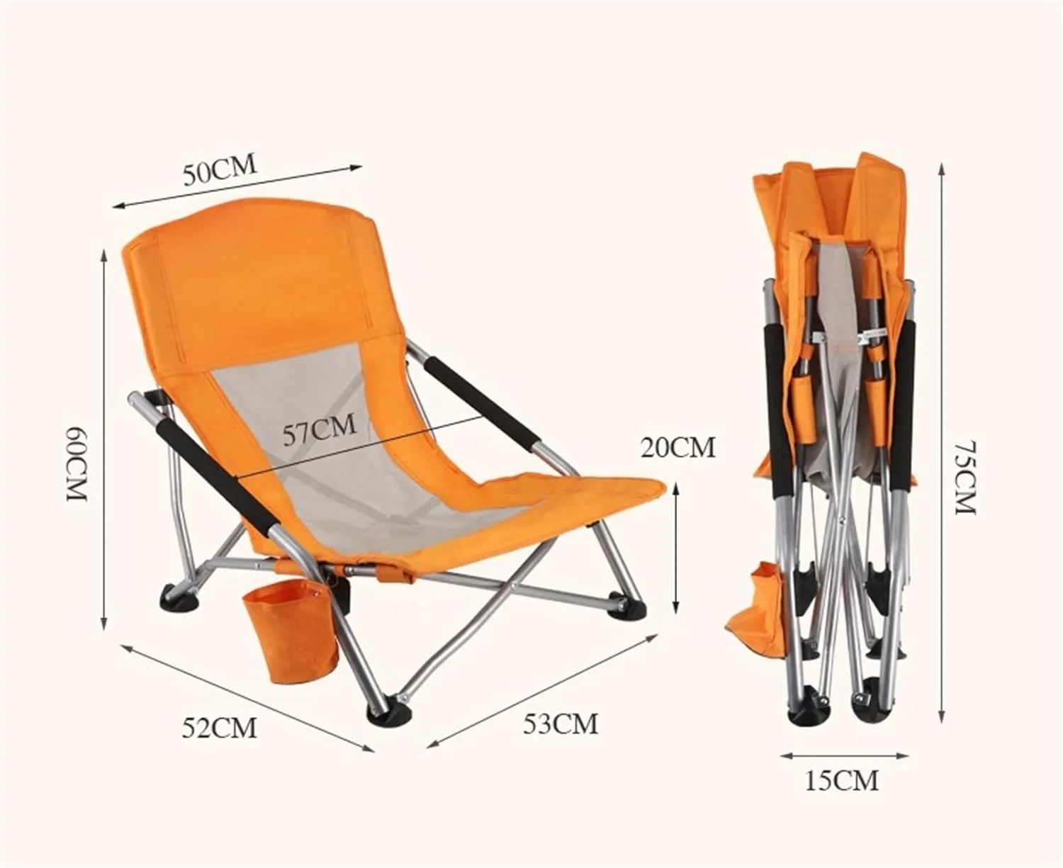 Outdoor Lounge Chair Beach Chair Folding Chair Oxford Cloth High Back Chair Blue Orange(Orange)