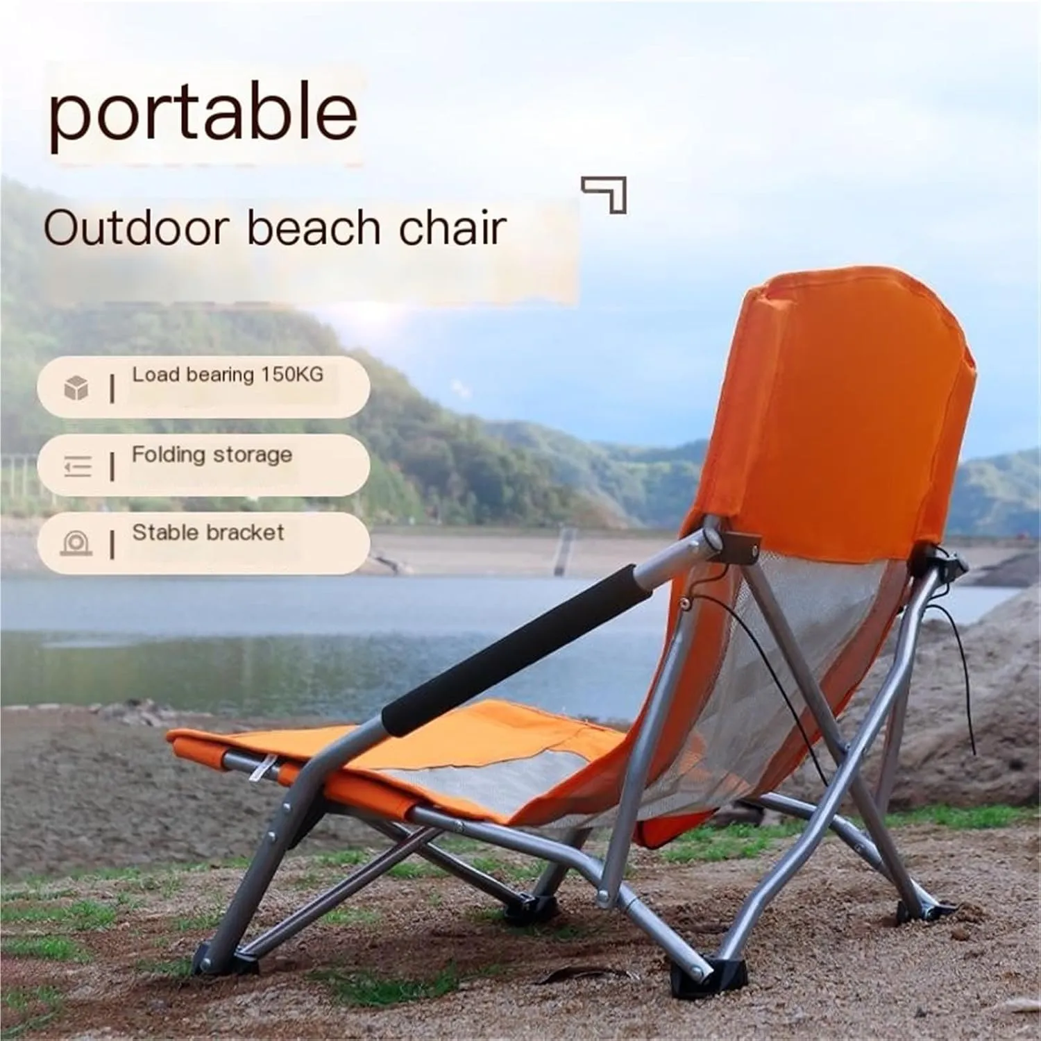 Outdoor Lounge Chair Beach Chair Folding Chair Oxford Cloth High Back Chair Blue Orange(Orange)