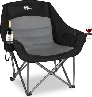 Oversized XL Camping Chairs for Adults Heavy Duty Support 500 lbs Outdoor Folding Chairs Padded Portable Lawn Chairs Camp Chairs with Cup Holder