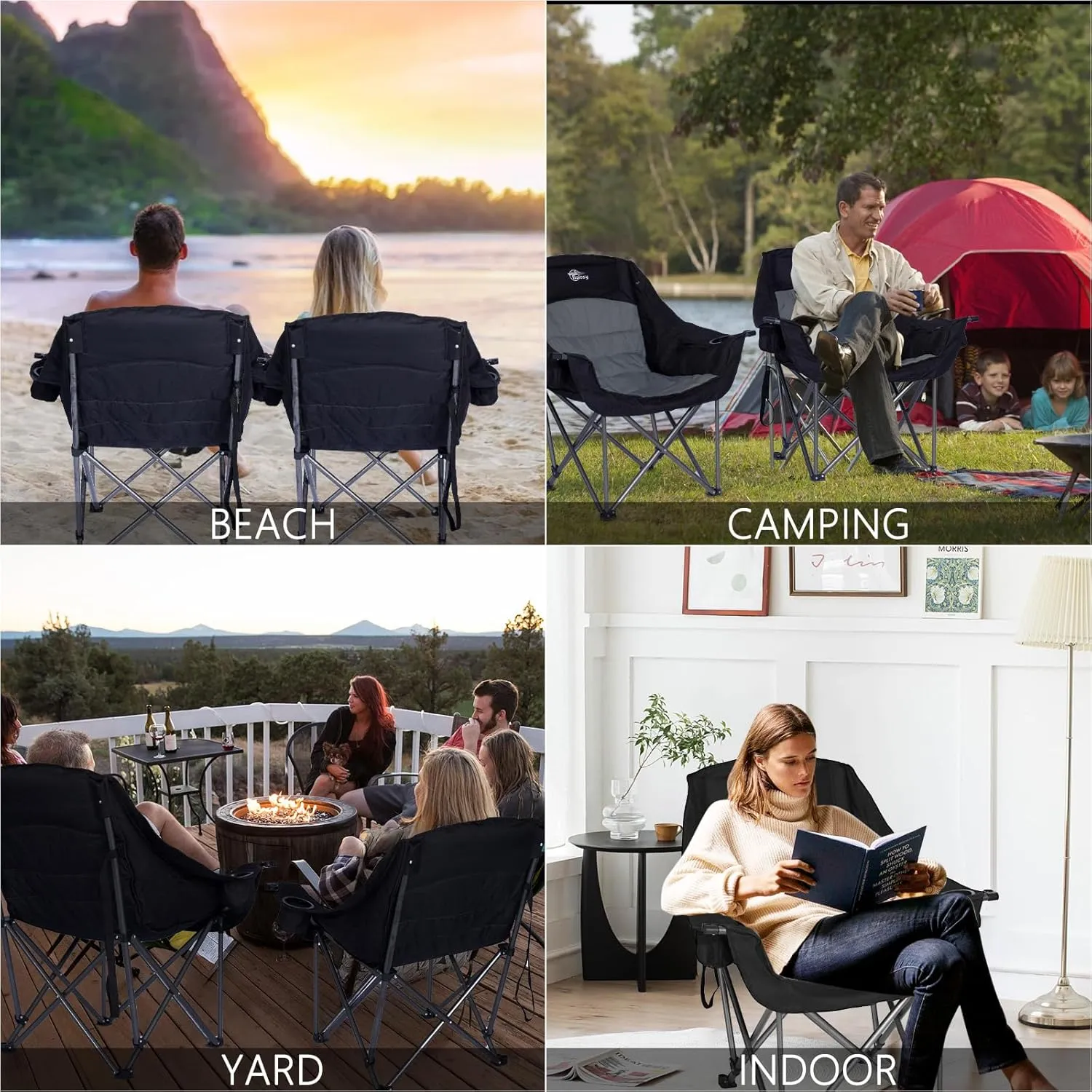 Oversized XL Camping Chairs for Adults Heavy Duty Support 500 lbs Outdoor Folding Chairs Padded Portable Lawn Chairs Camp Chairs with Cup Holder