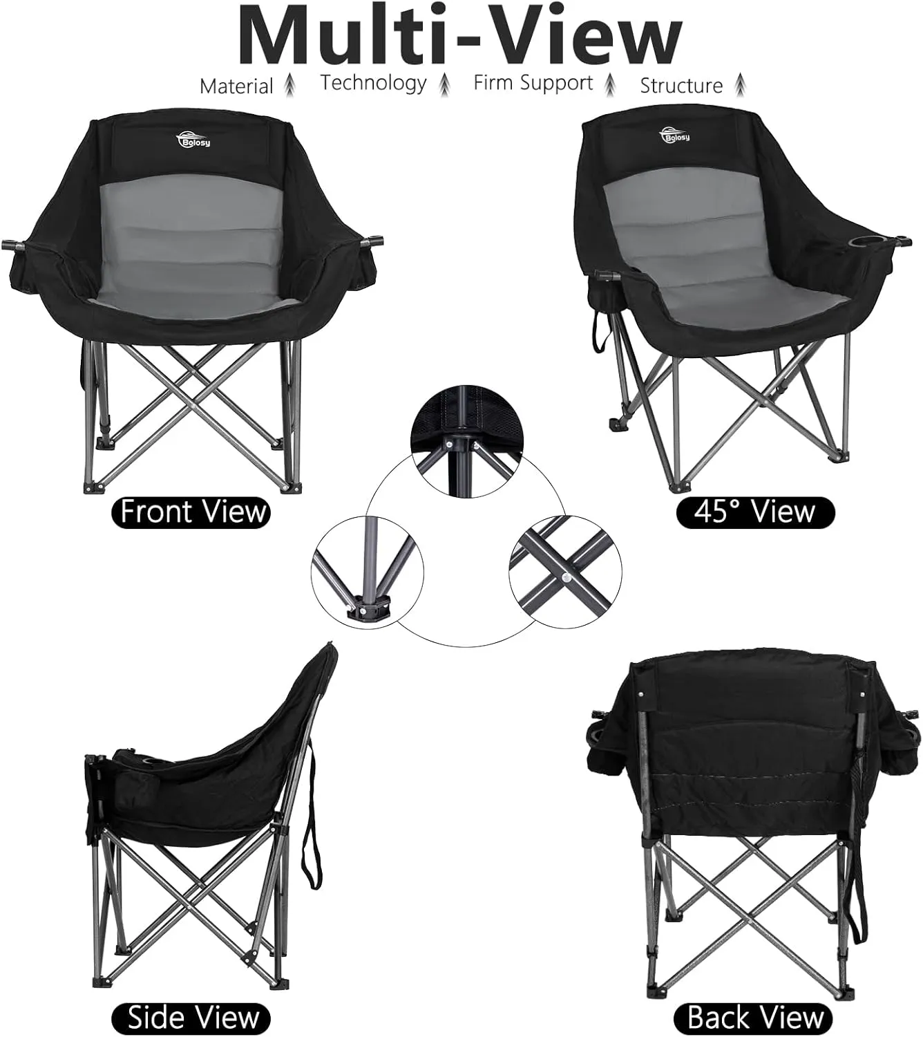 Oversized XL Camping Chairs for Adults Heavy Duty Support 500 lbs Outdoor Folding Chairs Padded Portable Lawn Chairs Camp Chairs with Cup Holder