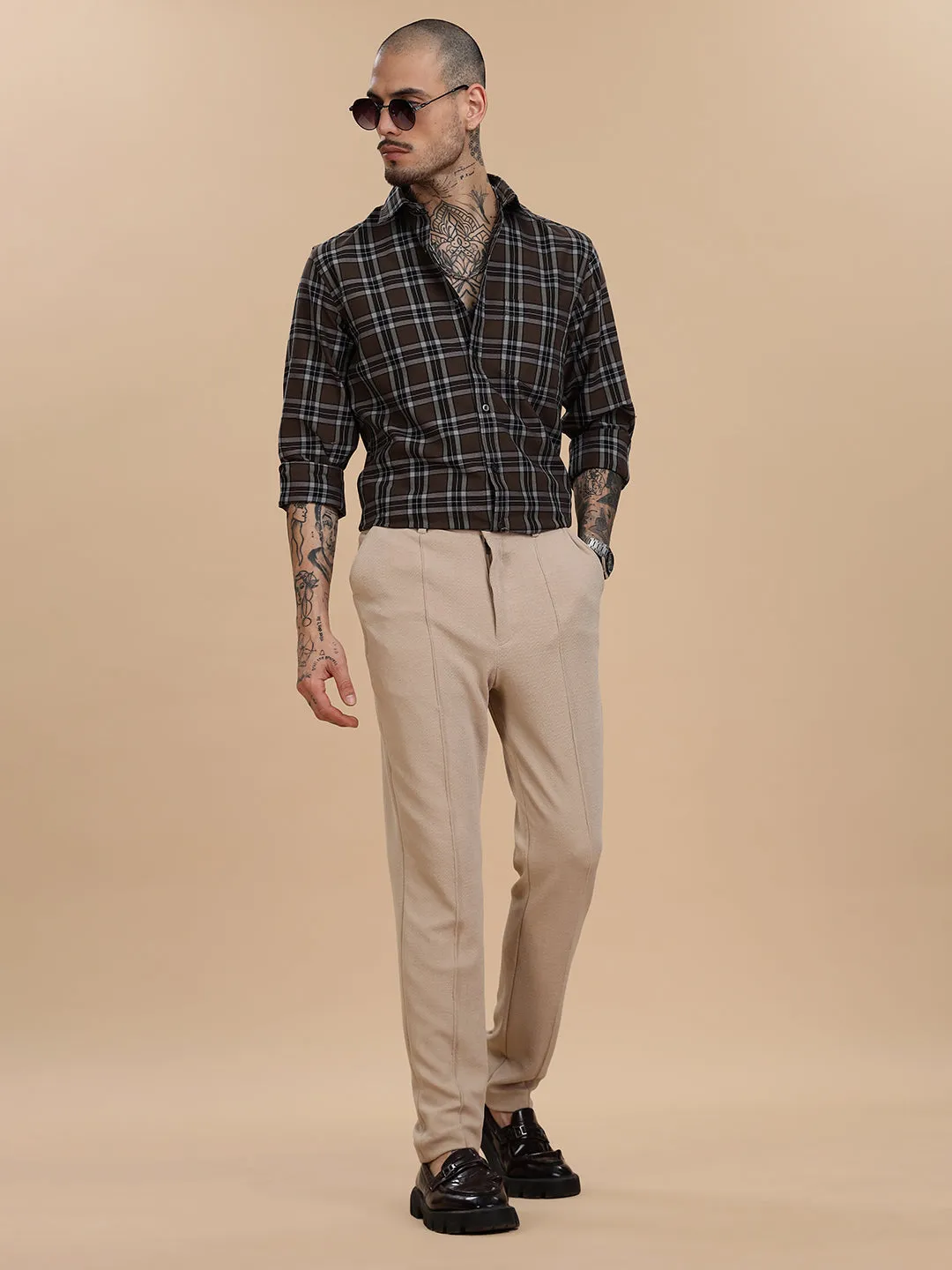 Oxford Brown Checks Cotton Shirt