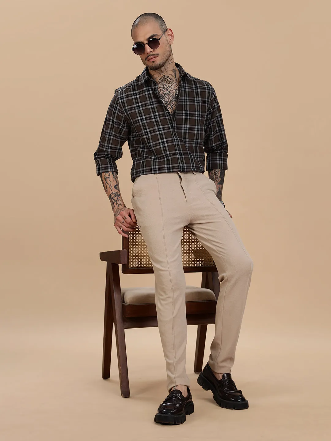 Oxford Brown Checks Cotton Shirt