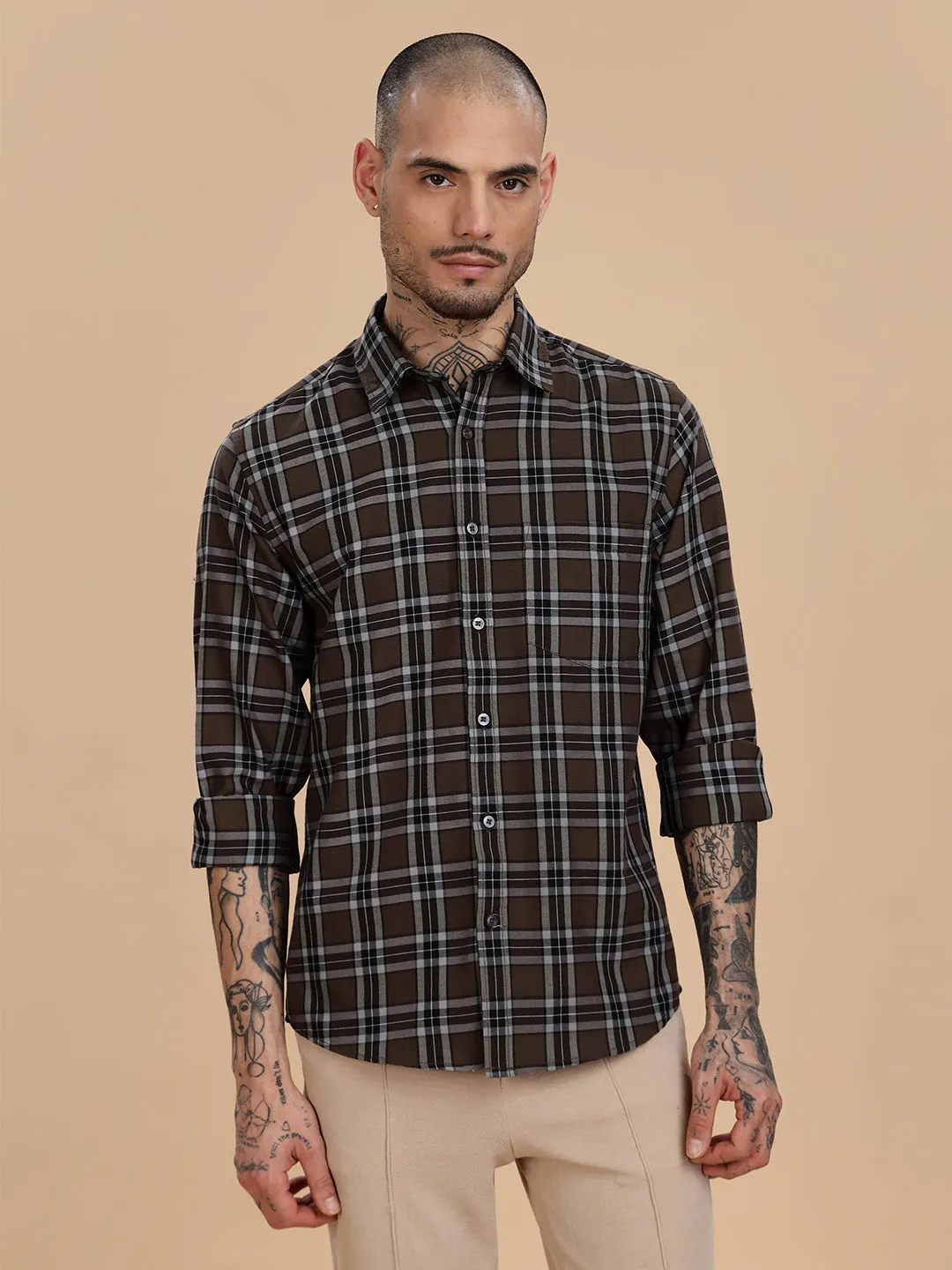 Oxford Brown Checks Cotton Shirt