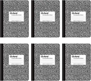 Oxford Composition Notebooks, School Supplies, Notebooks for School, Writing Journal, Wide Ruled Paper, 9-3/4 x 7-1/2 Inches, 100 Sheets, Black, 6 Pack (63764)