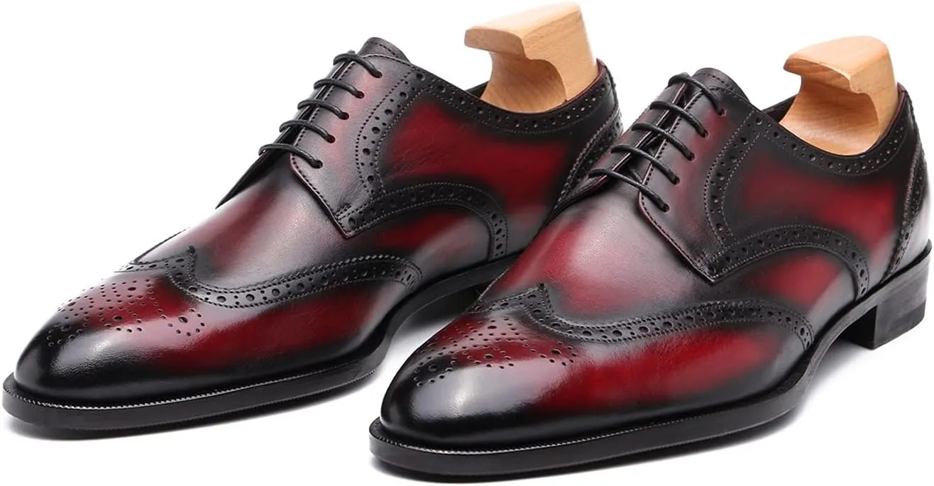 Oxford for men formal shoes handmade dress Italian Genuien grain leather luxury custom brogue wing tips round toe lace up shoes