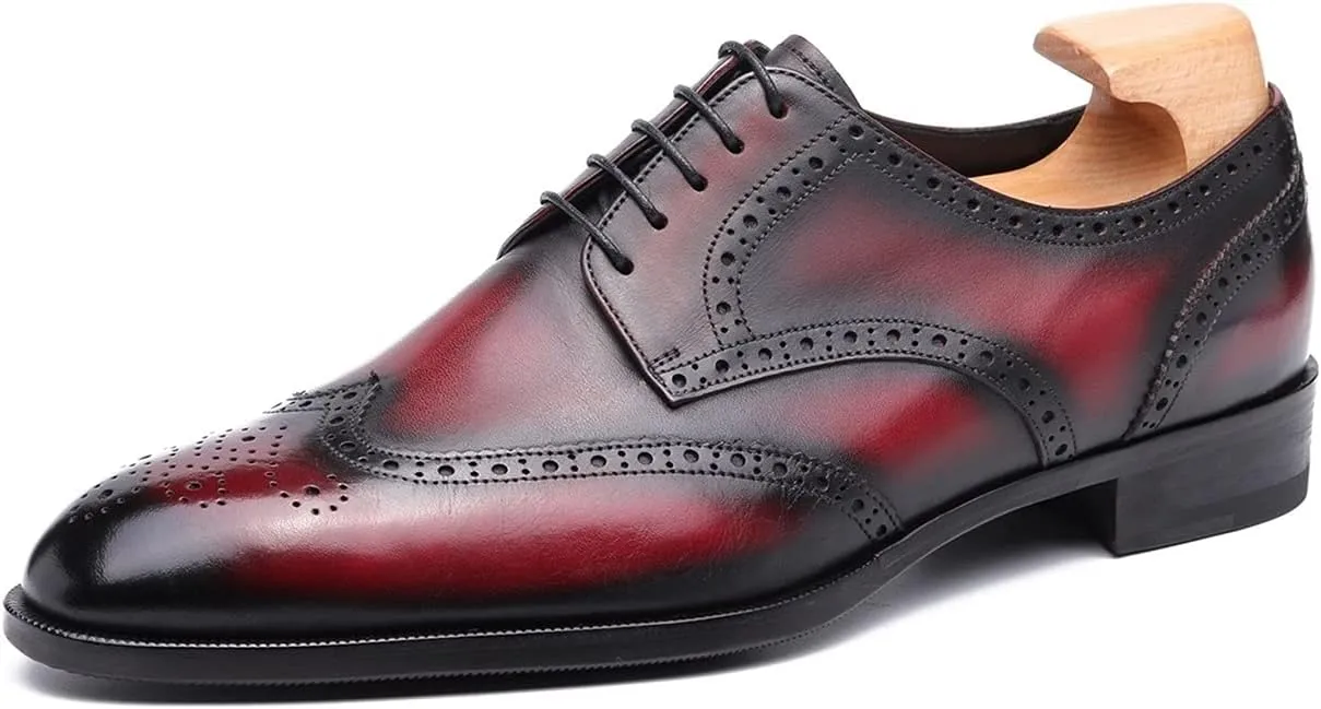 Oxford for men formal shoes handmade dress Italian Genuien grain leather luxury custom brogue wing tips round toe lace up shoes