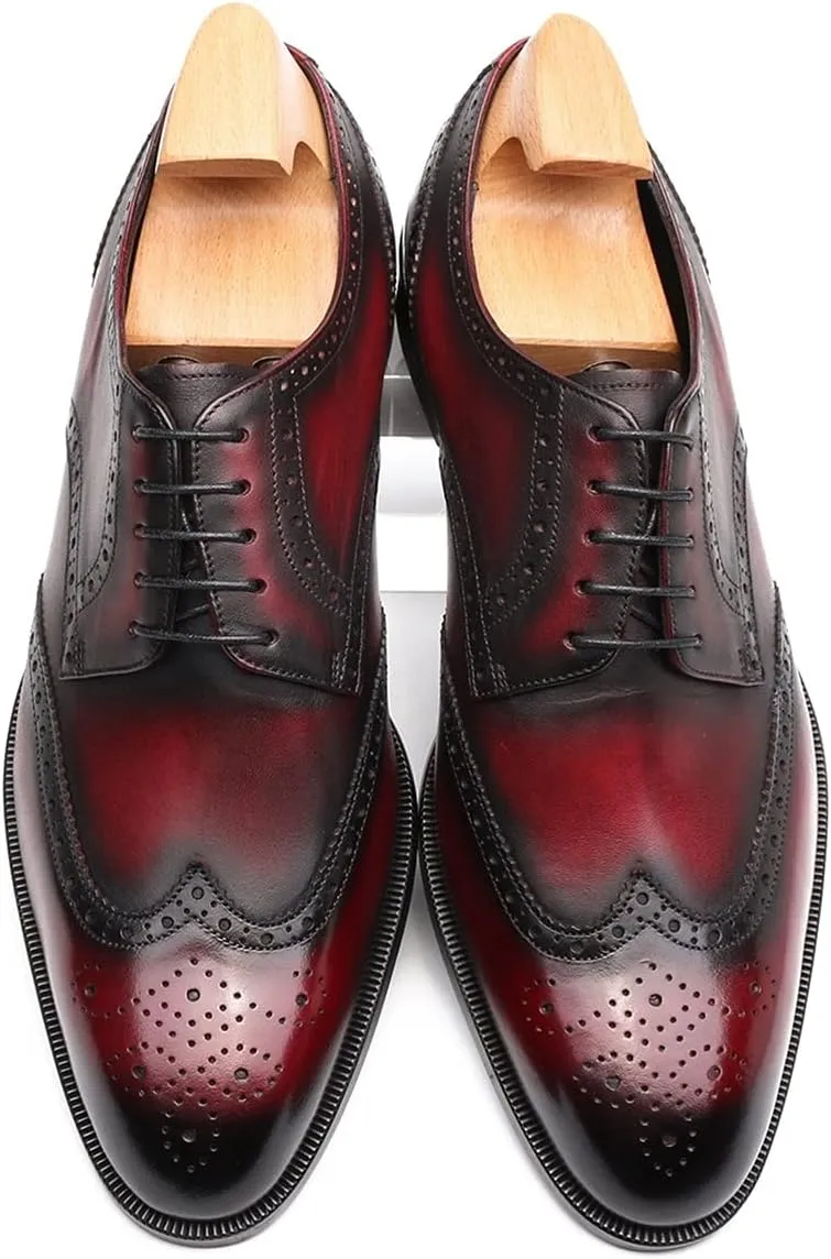 Oxford for men formal shoes handmade dress Italian Genuien grain leather luxury custom brogue wing tips round toe lace up shoes