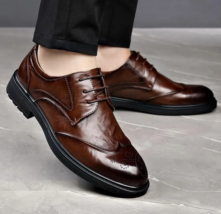 Oxfords Shoes Men's Classic Retro Casual Shoes Mens Casual Dress Shoes Leather Luxury Men's Patent Leather Formal Business Oxford Dress Shoes(Brown,7)