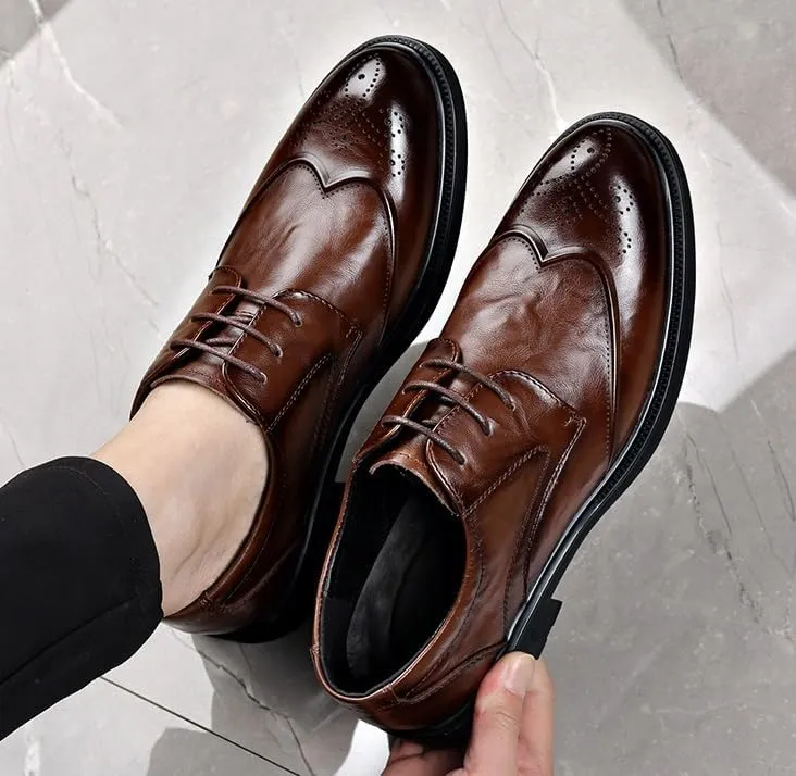 Oxfords Shoes Men's Classic Retro Casual Shoes Mens Casual Dress Shoes Leather Luxury Men's Patent Leather Formal Business Oxford Dress Shoes(Brown,7)