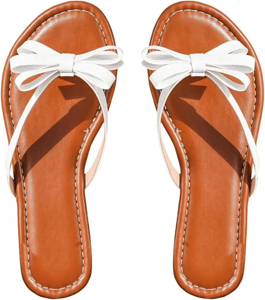 OYOANGLE Women's Cute Bowknot Flip Flop Sandals Summer Beach Vacation Thong Sandal