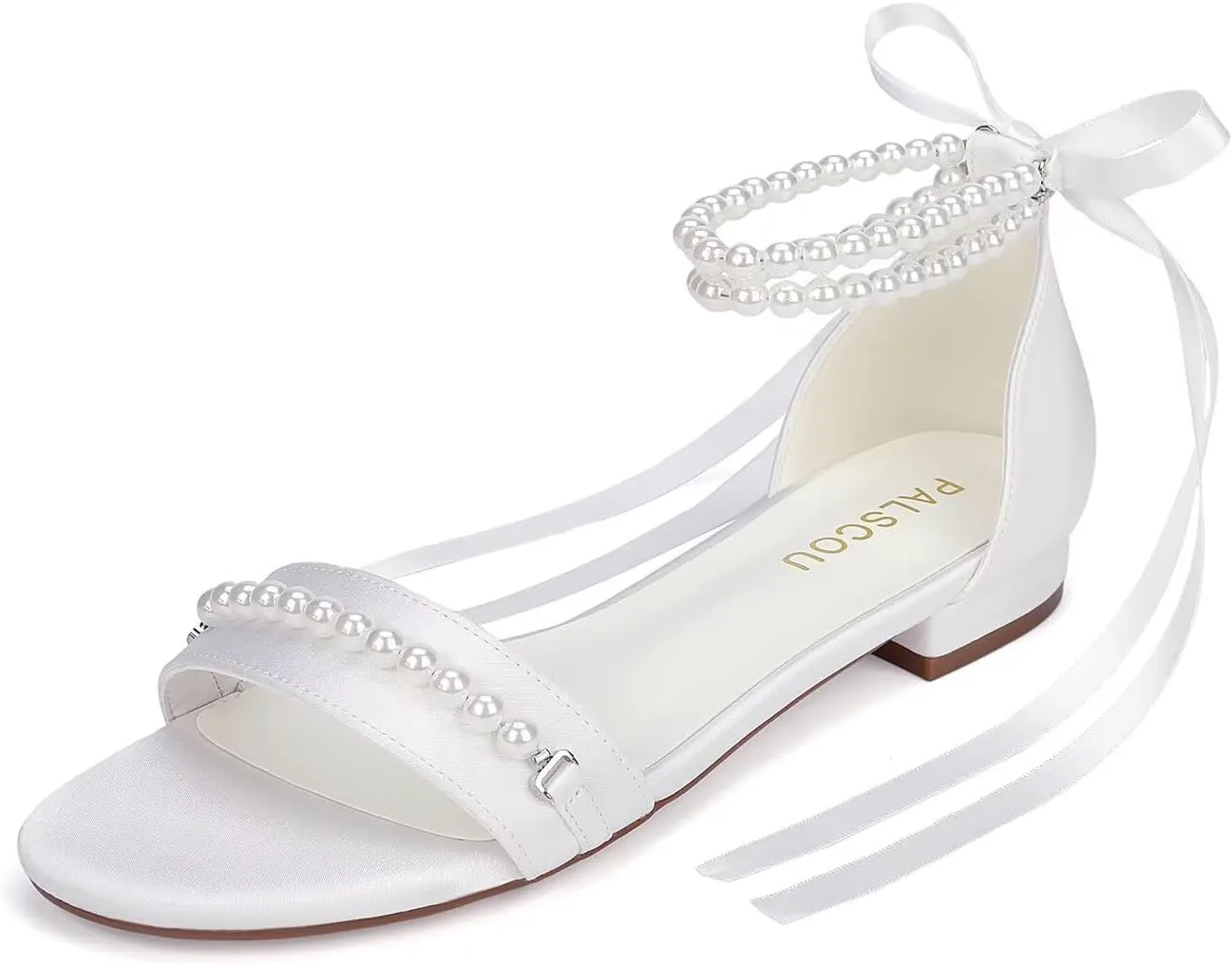 Pearl Sandals Flat Wedding Shoes for Bride Open Toe Wedding Flats Bridal Shoes