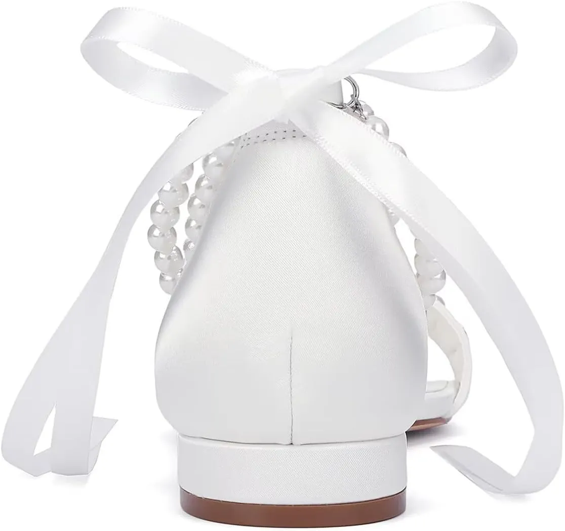 Pearl Sandals Flat Wedding Shoes for Bride Open Toe Wedding Flats Bridal Shoes