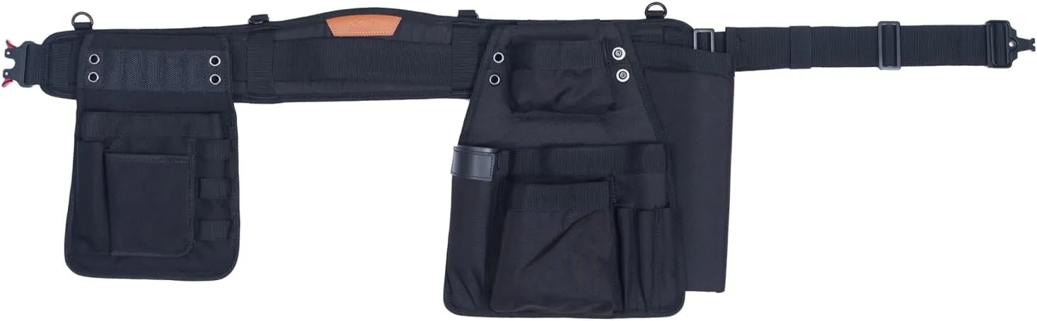 Perkins Builder Brothers Essential Tool Belt Set With Suspenders, Ideal for Framers, Carpenters and Contractors, Large Size, Black