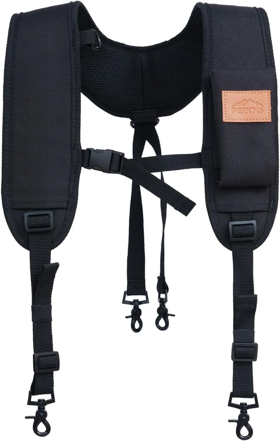 Perkins Builder Brothers Essential Tool Belt Set With Suspenders, Ideal for Framers, Carpenters and Contractors, Large Size, Black