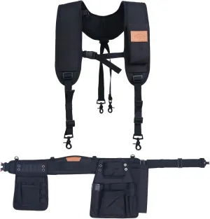 Perkins Builder Brothers Essential Tool Belt Set With Suspenders, Ideal for Framers, Carpenters and Contractors, Large Size, Black