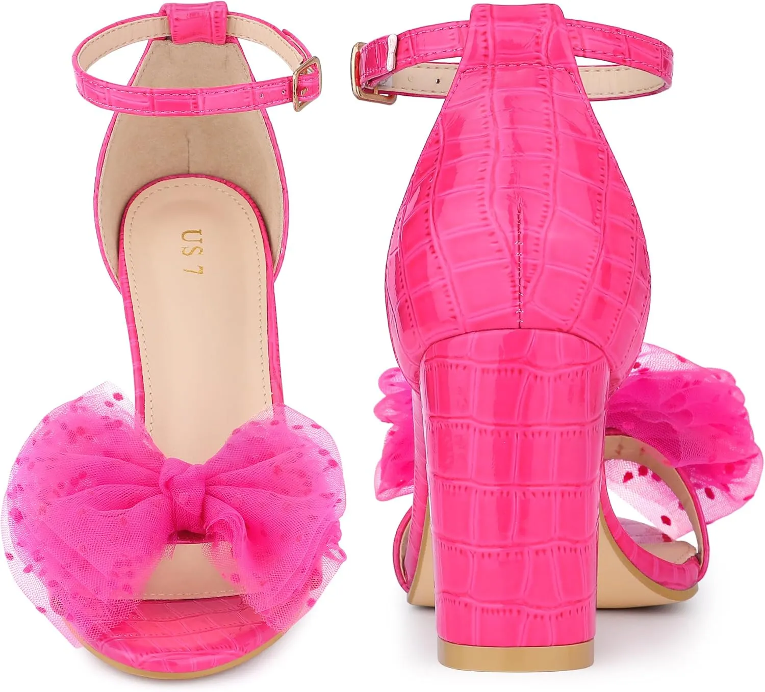 Perphy Ankle Strap Stone Printed Chunky Heel Bow Sandals for Women