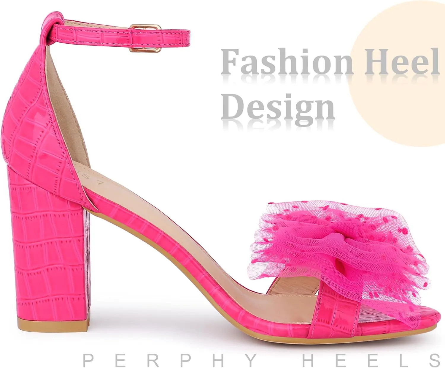 Perphy Ankle Strap Stone Printed Chunky Heel Bow Sandals for Women