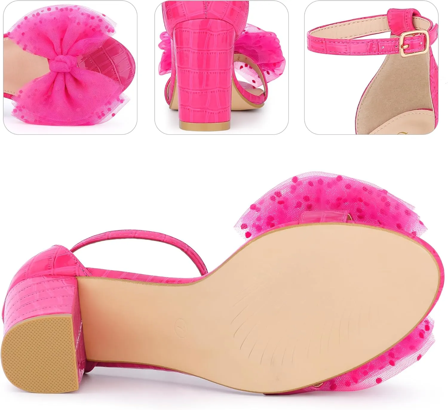 Perphy Ankle Strap Stone Printed Chunky Heel Bow Sandals for Women