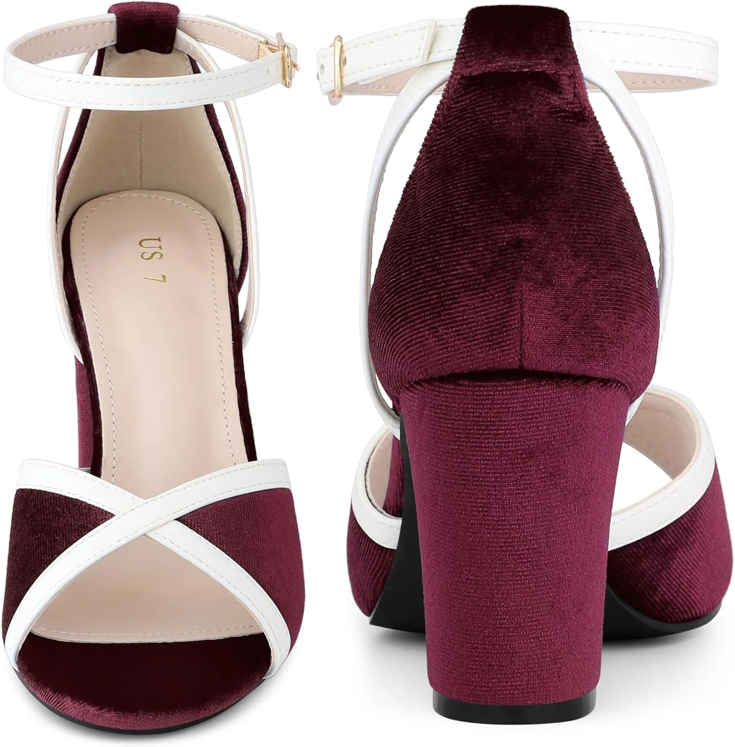 Perphy Open Toe Ankle Strap Chunky Heel Velvet Sandals for Women
