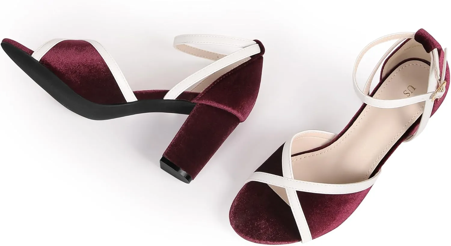 Perphy Open Toe Ankle Strap Chunky Heel Velvet Sandals for Women
