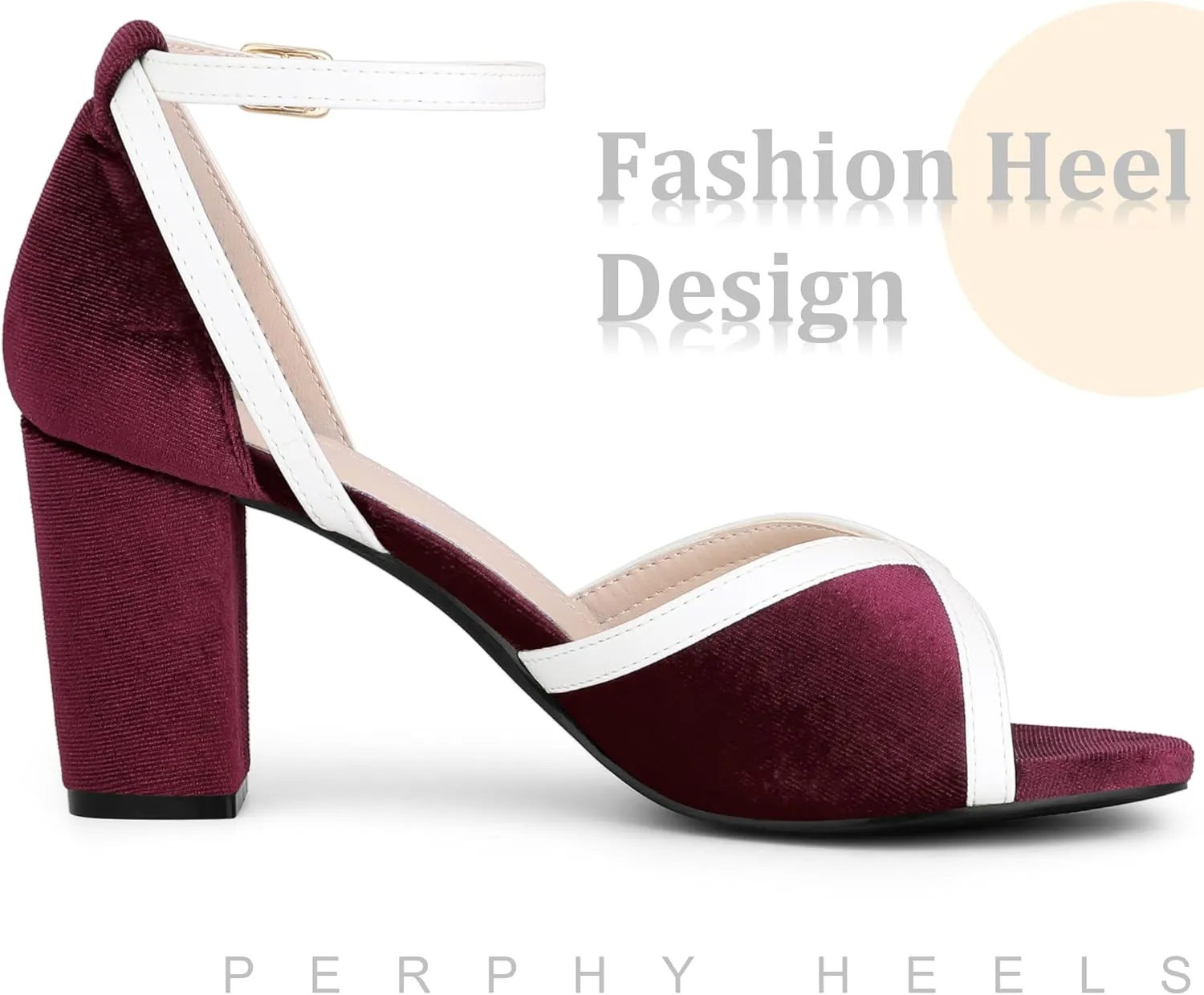 Perphy Open Toe Ankle Strap Chunky Heel Velvet Sandals for Women